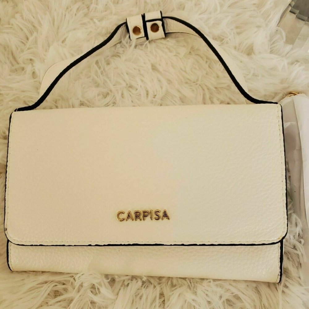 CARPISA White & Black Travel Wallet Clutch Snap Closure Women Elegant Organizer